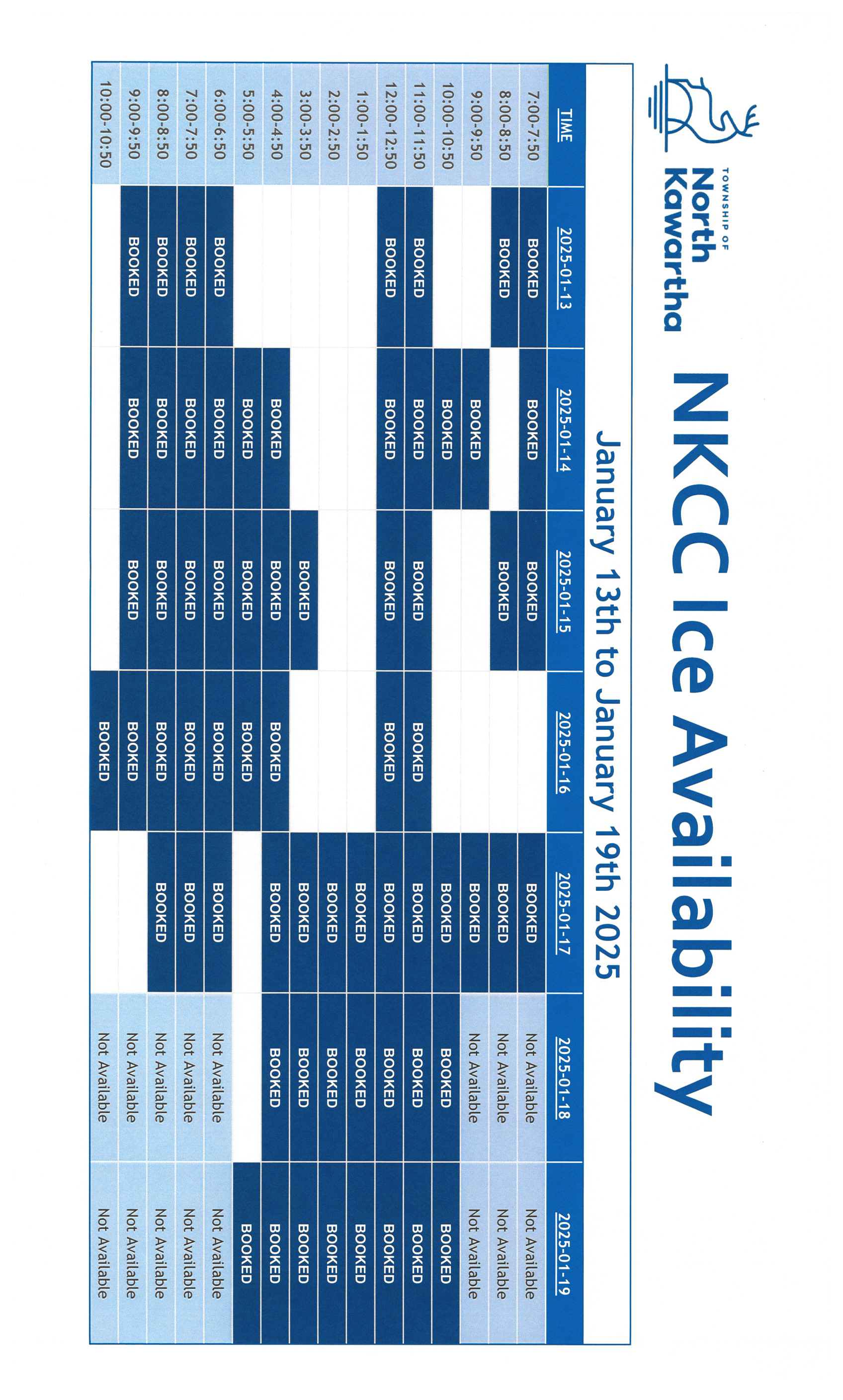 NKCC Ice Availability January 13th to 19th 2025